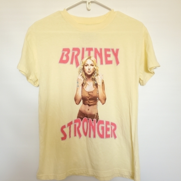 BRITNEY SPEARS Tops - BRITNEY SPEARS STRONGER GRAPHIC TEE YELLOW PINK SHORT SLEEVE WOMENS ( S )